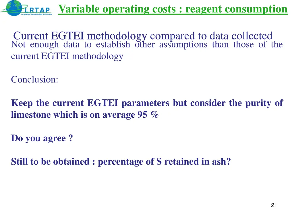 variable operating costs reagent consumption 6