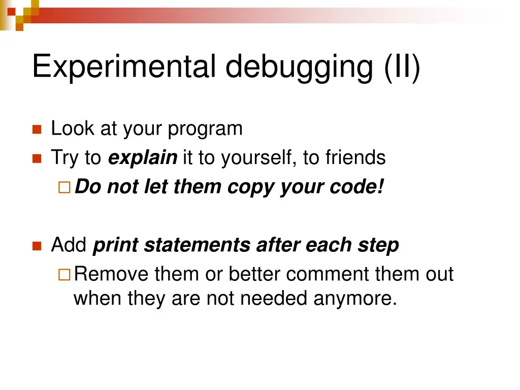 experimental debugging ii