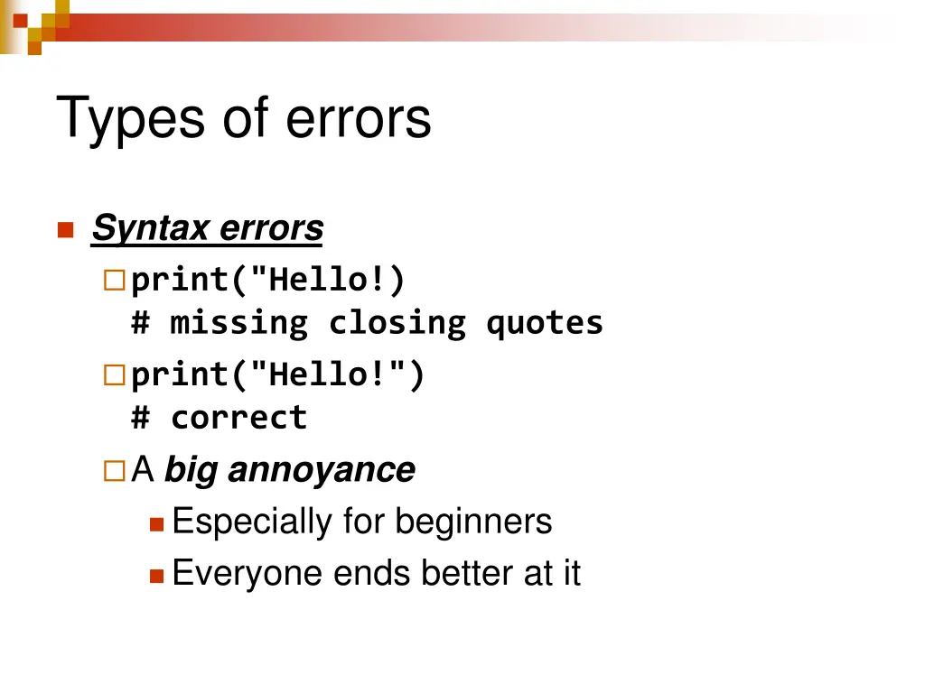 types of errors