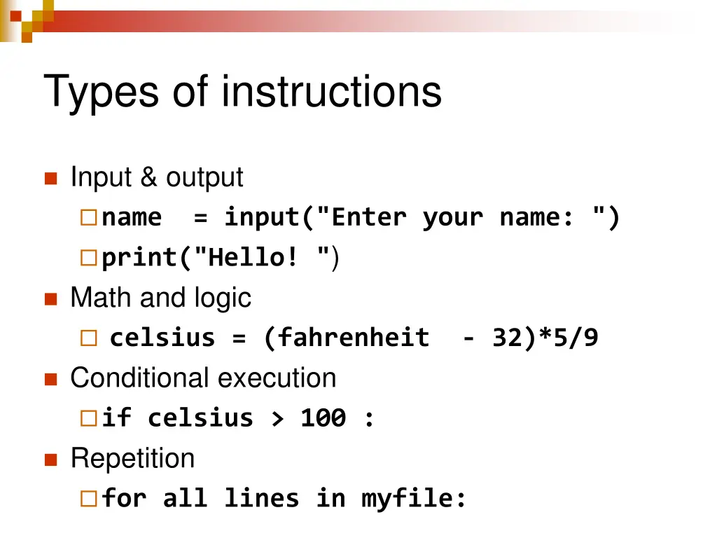 types of instructions