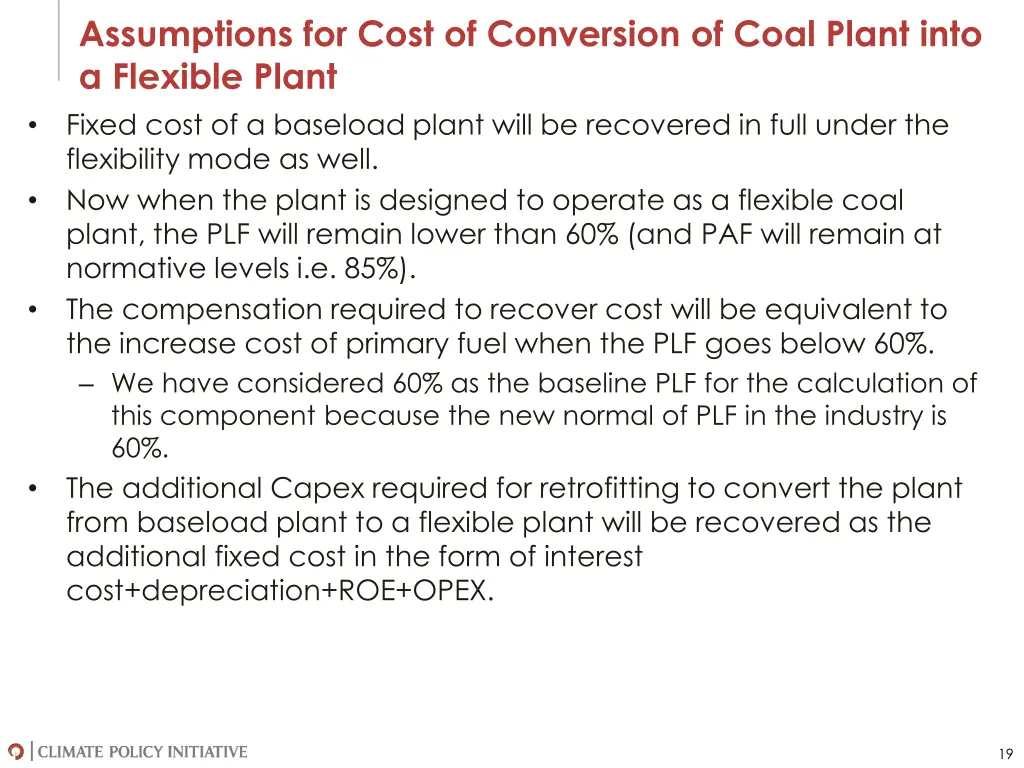 assumptions for cost of conversion of coal plant