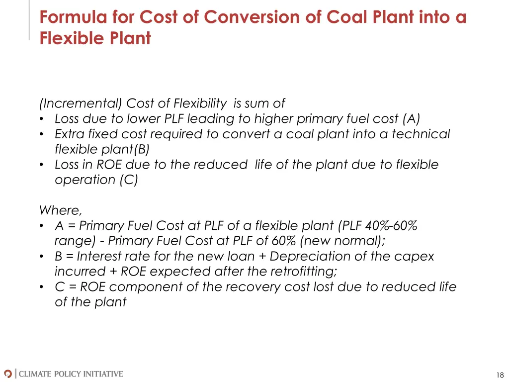 formula for cost of conversion of coal plant into