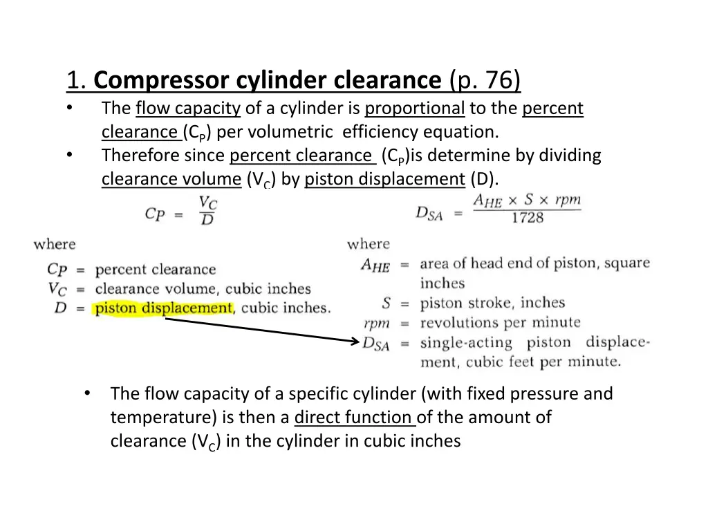 1 compressor cylinder clearance p 76 the flow