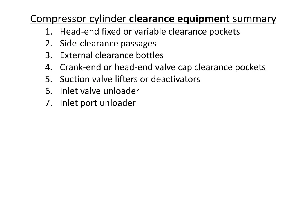 compressor cylinder clearance equipment summary