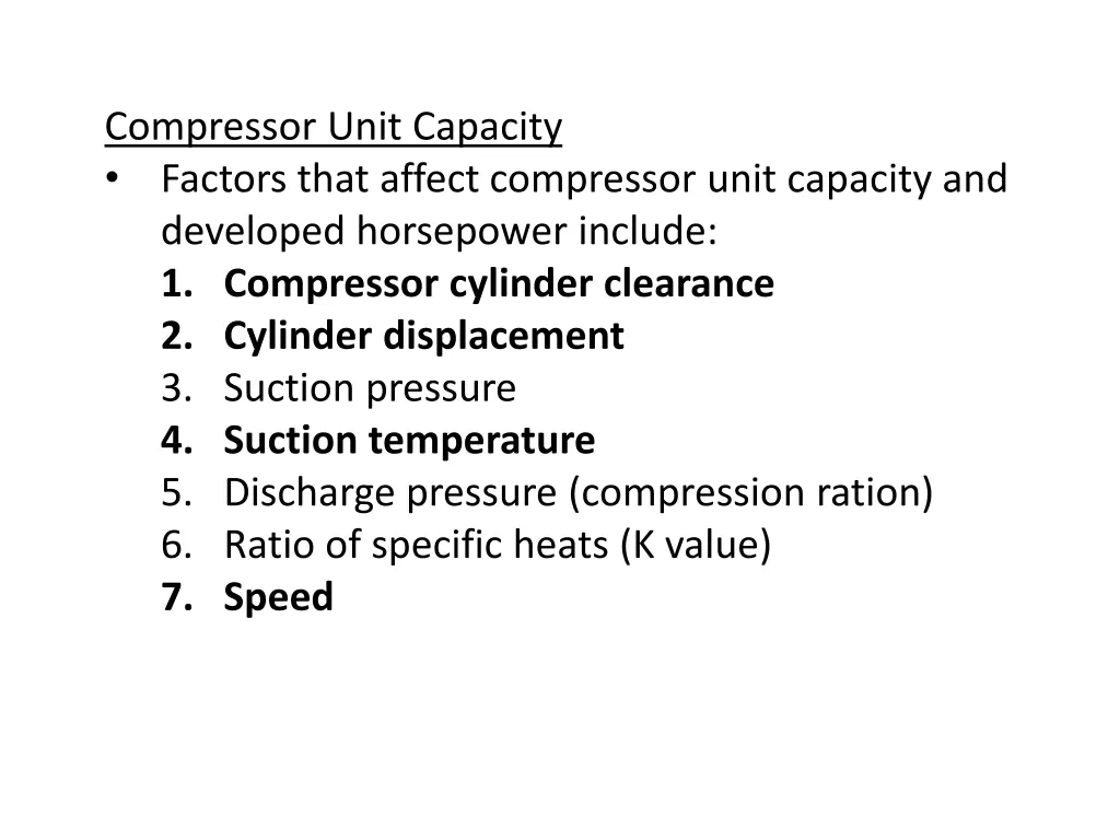 compressor unit capacity factors that affect