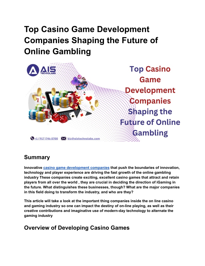 top casino game development companies shaping