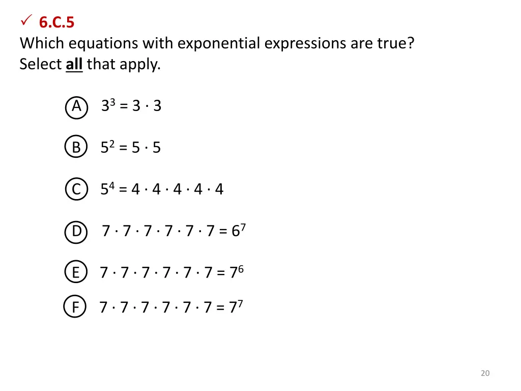 6 c 5 which equations with exponential