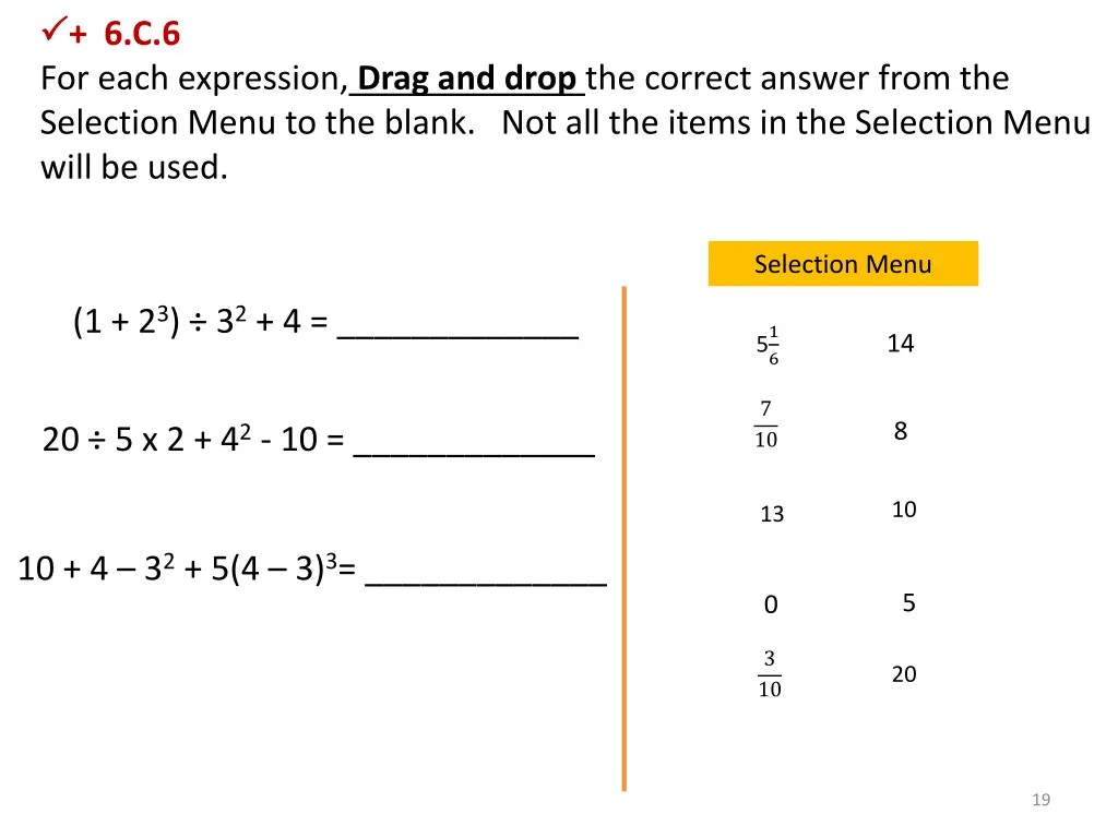 6 c 6 for each expression drag and drop