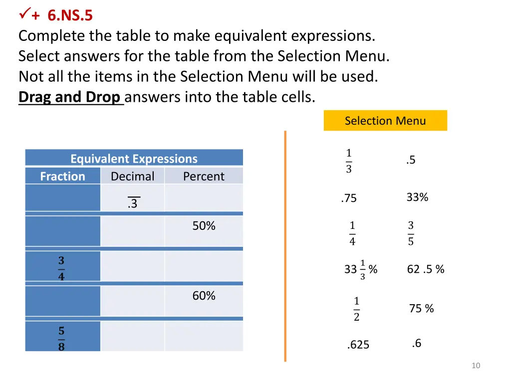 6 ns 5 complete the table to make equivalent