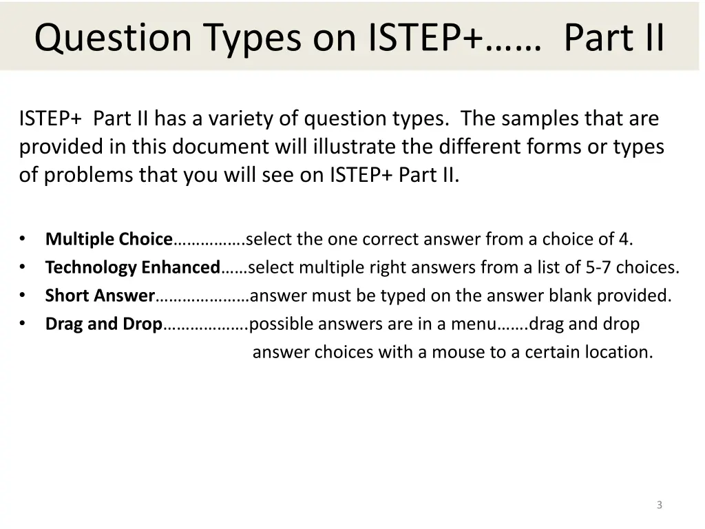 question types on istep part ii