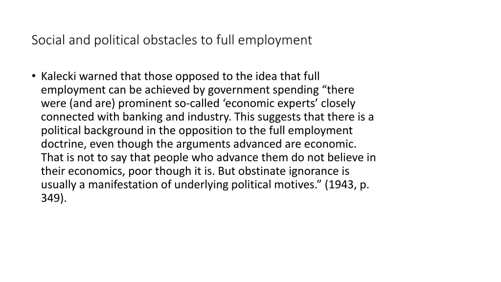 social and political obstacles to full employment 1