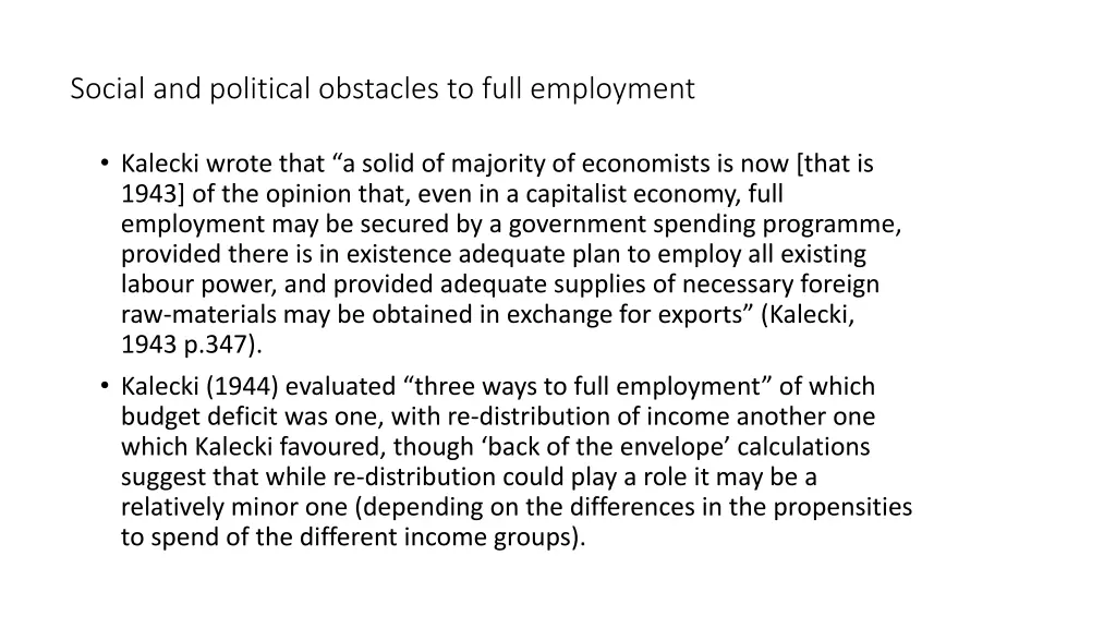 social and political obstacles to full employment