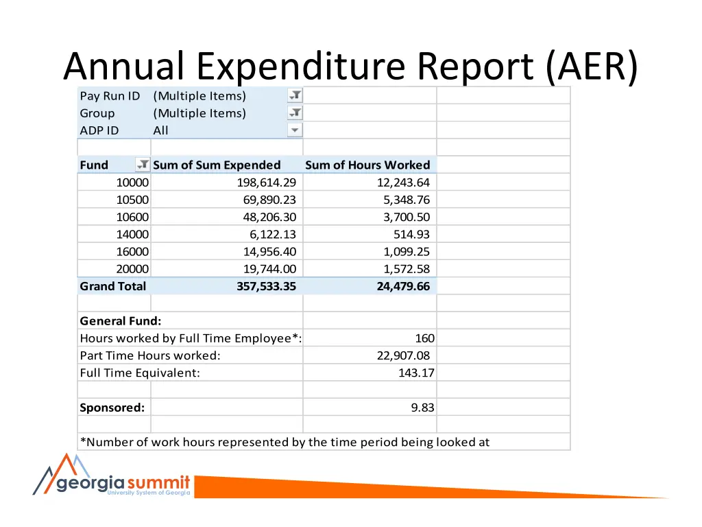 annual expenditure report aer pay run id multiple