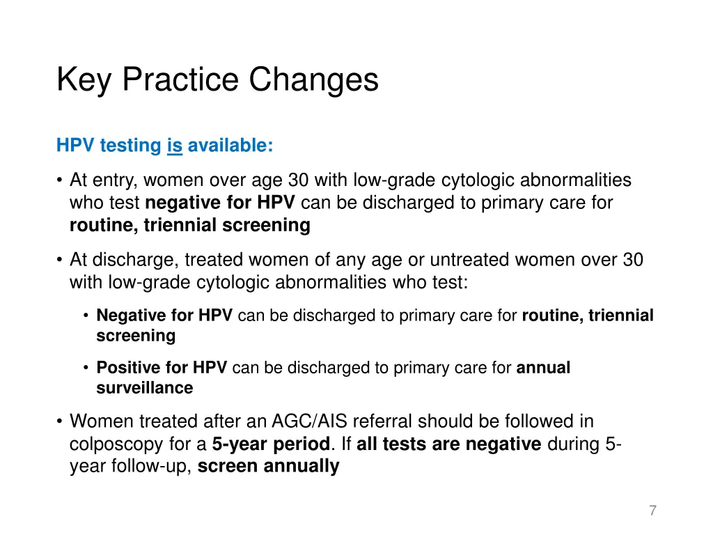 key practice changes