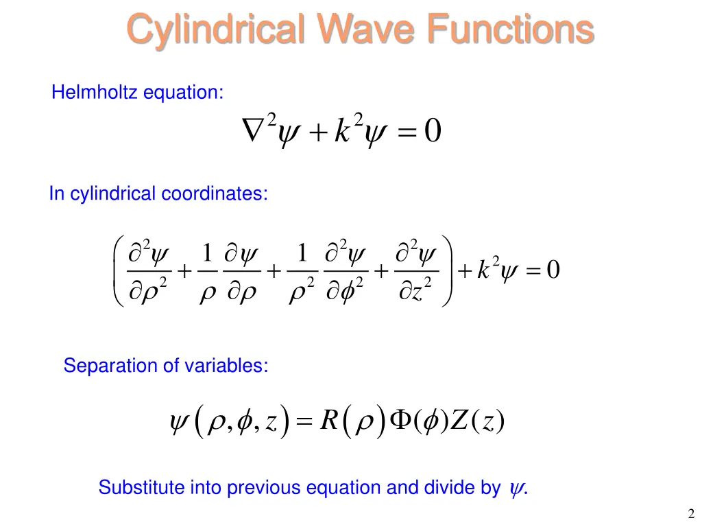 cylindrical wave functions