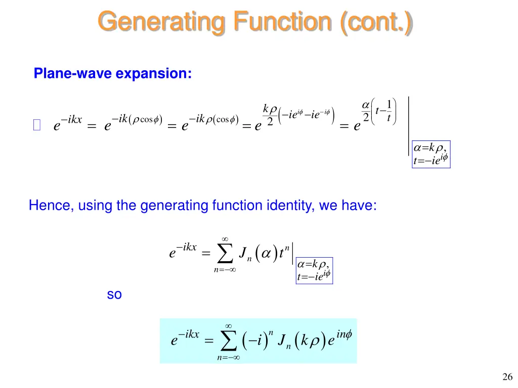 generating function cont