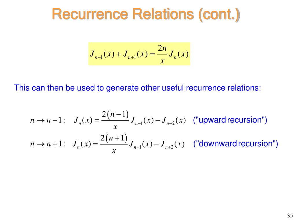 recurrence relations cont 1