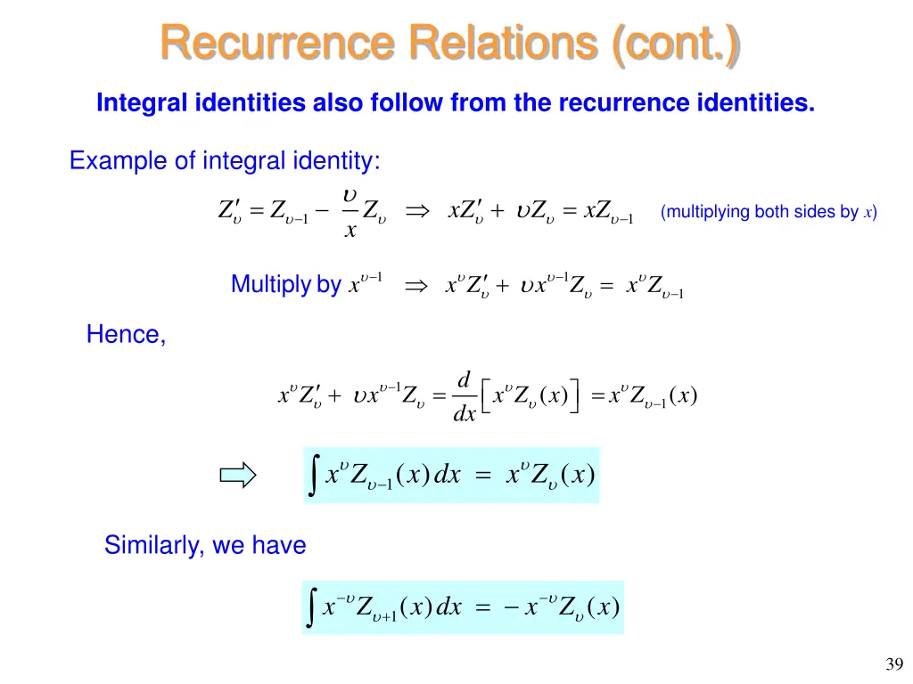 recurrence relations cont 5