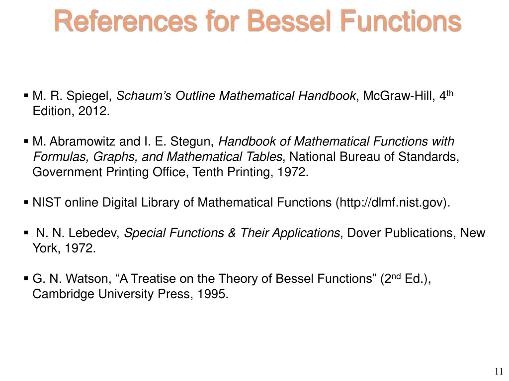 references for bessel functions