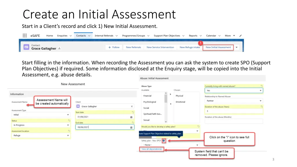 create an initial assessment