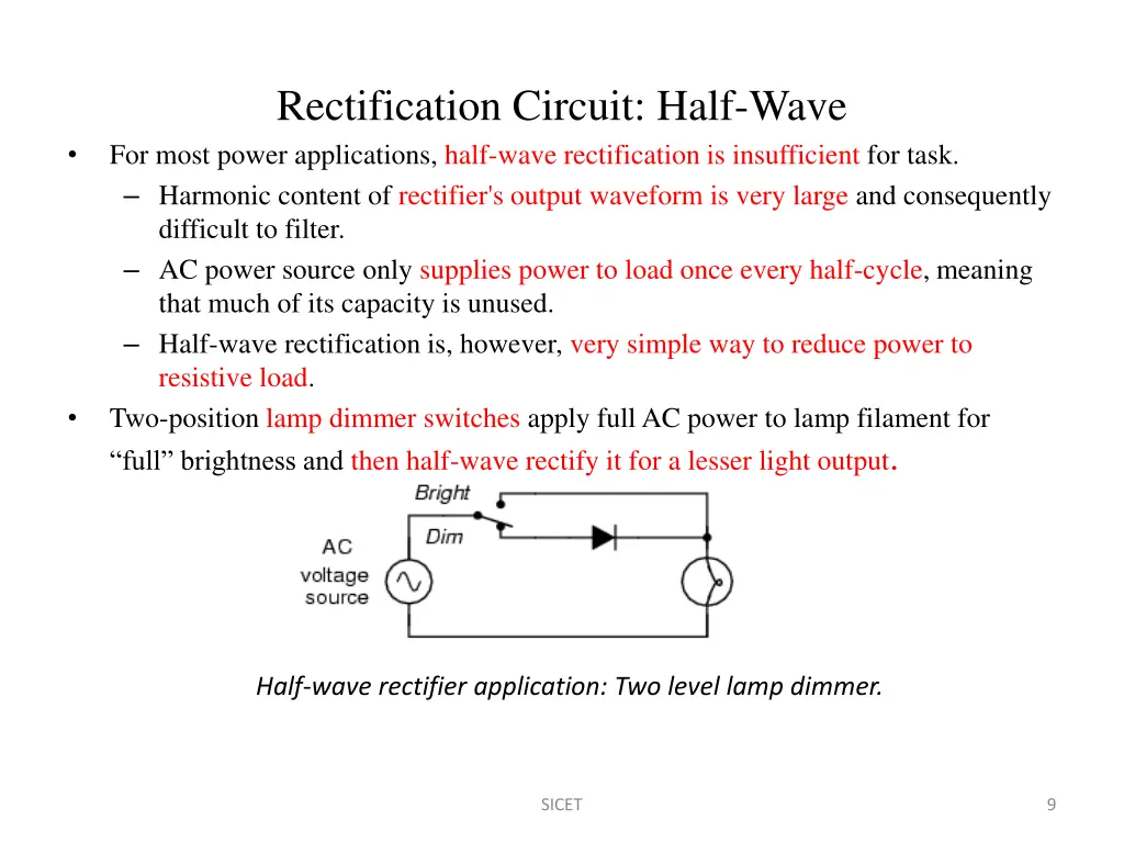 rectification circuit half wave for most power