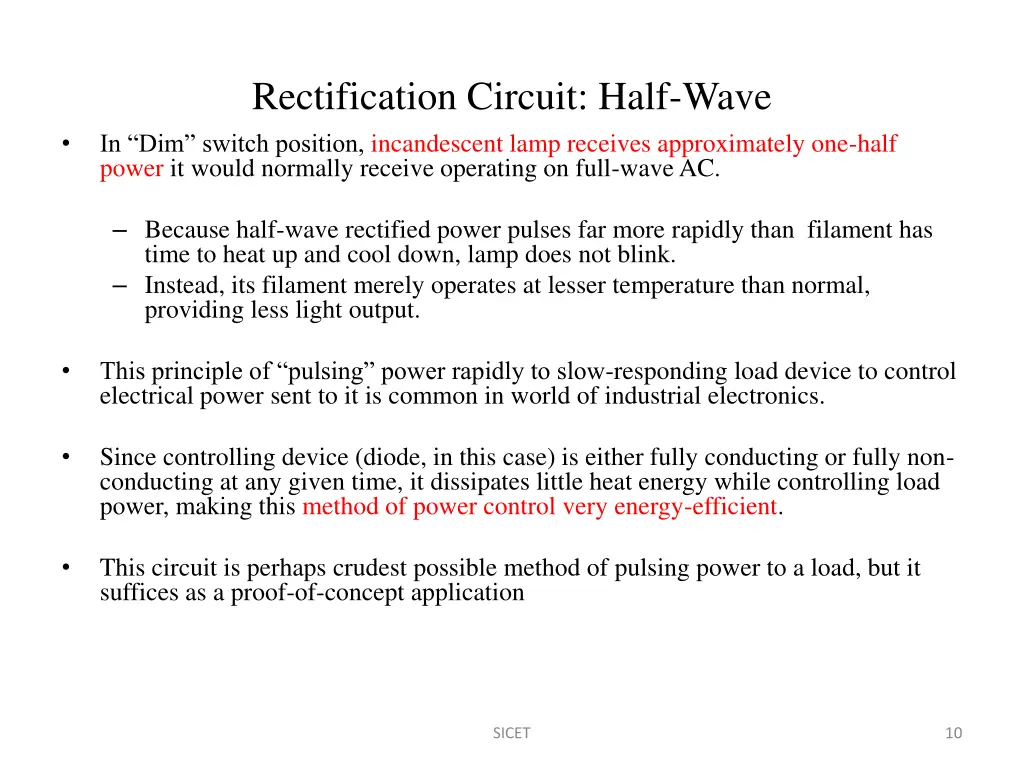 rectification circuit half wave in dim switch