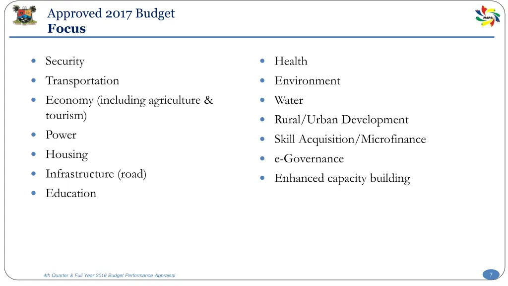 approved 2017 budget focus