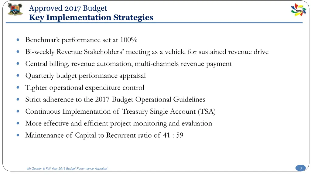 approved 2017 budget key implementation strategies