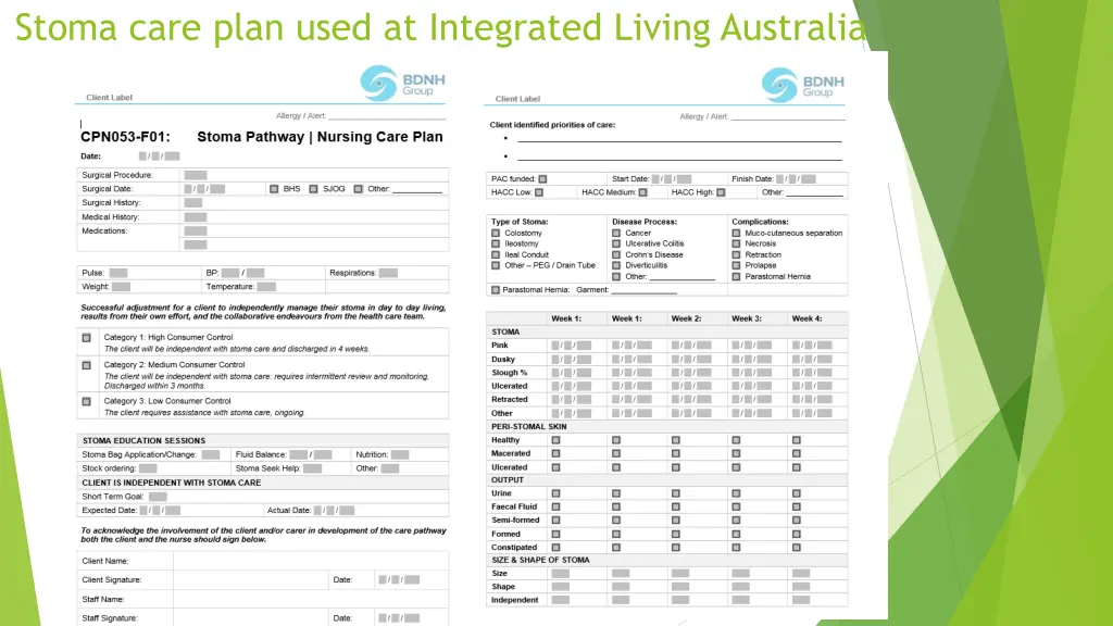 stoma care plan used at integrated living