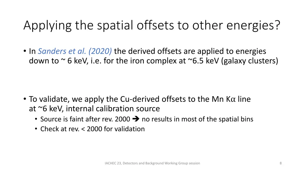 applying the spatial offsets to other energies