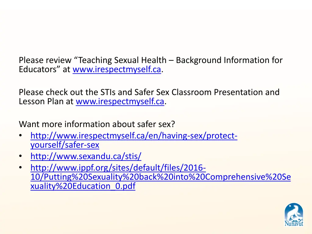 please review teaching sexual health background