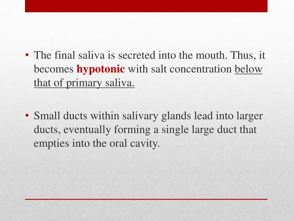 the final saliva is secreted into the mouth thus