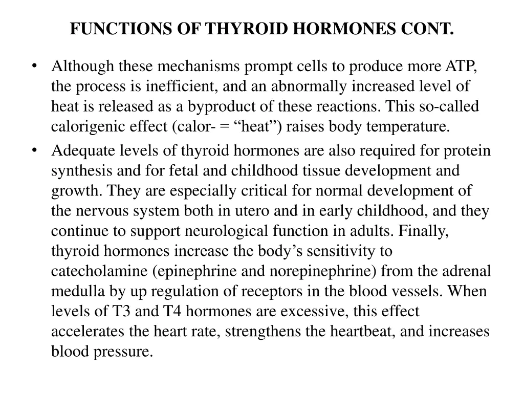 functions of thyroid hormones cont