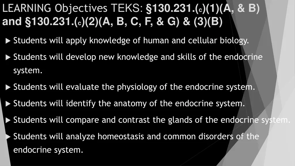 learning objectives teks