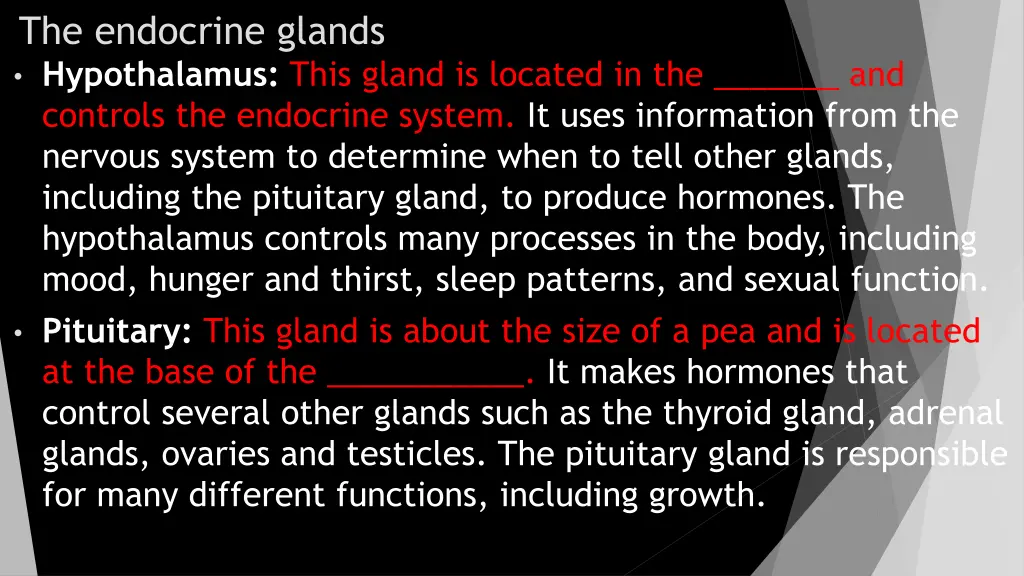 the endocrine glands hypothalamus this gland