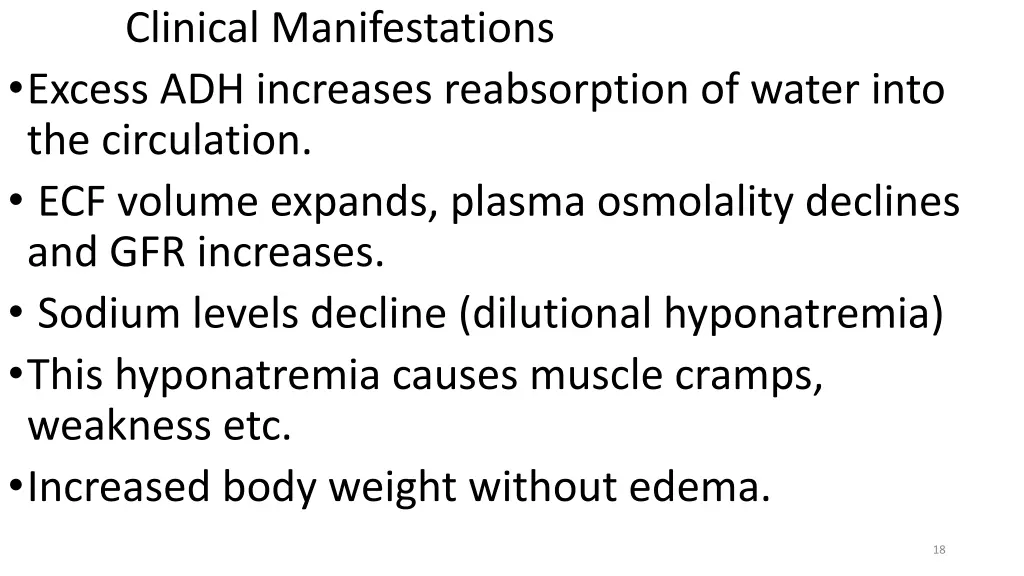 clinical manifestations excess adh increases