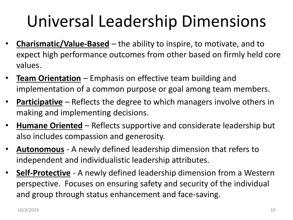 universal leadership dimensions