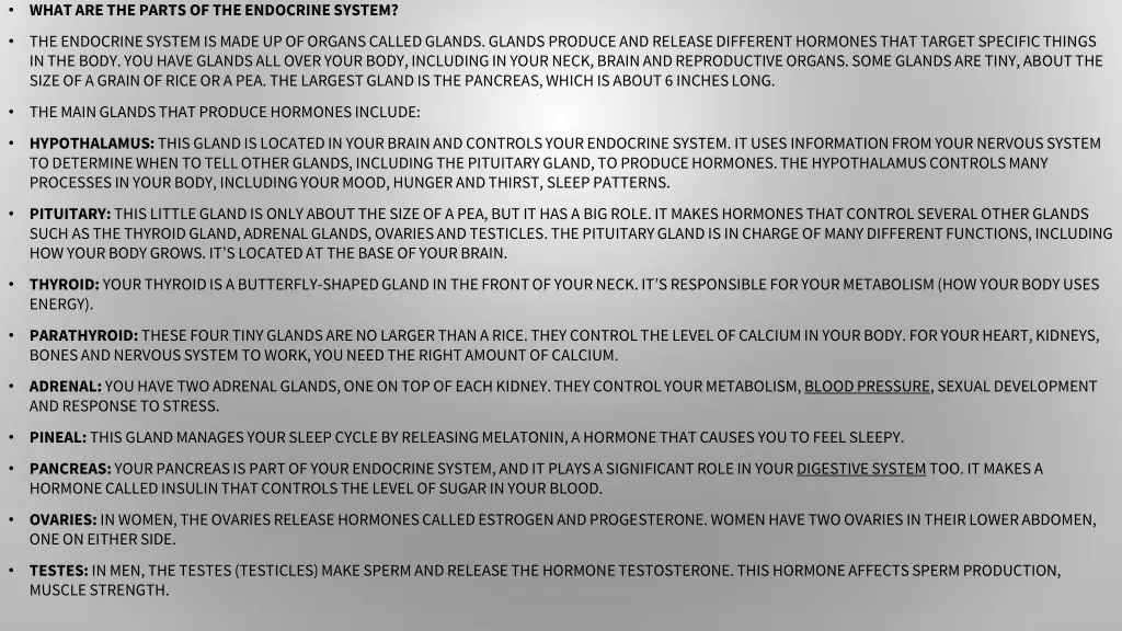 what are the parts of the endocrine system