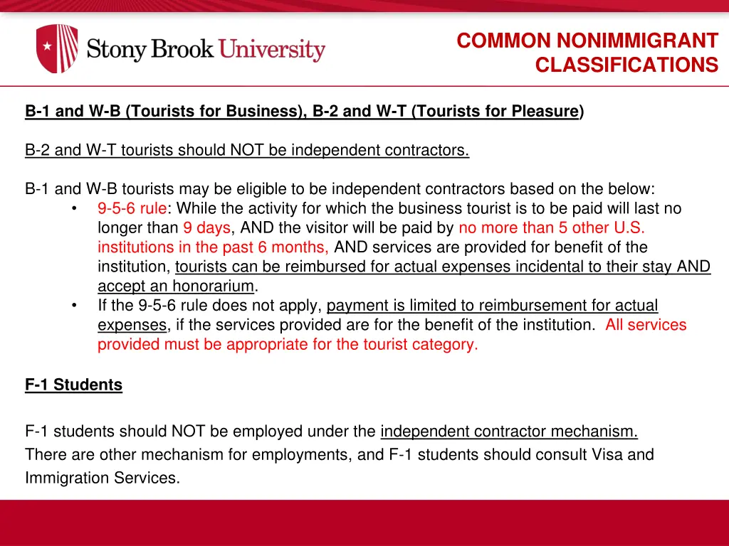 common nonimmigrant classifications