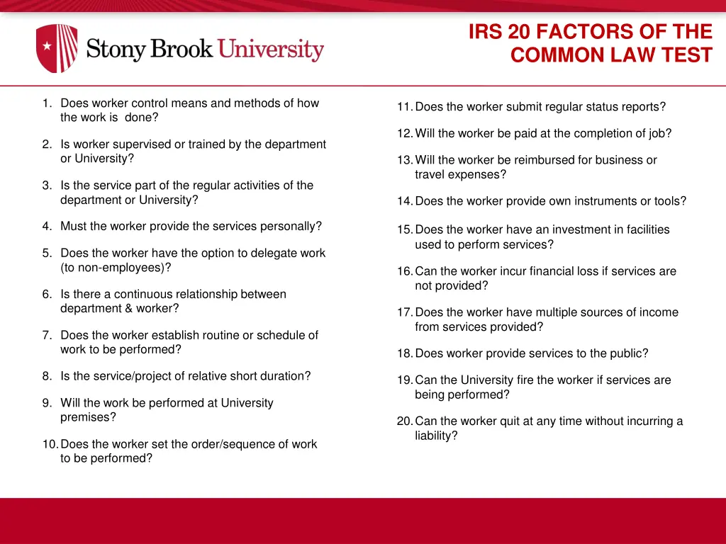 irs 20 factors of the common law test