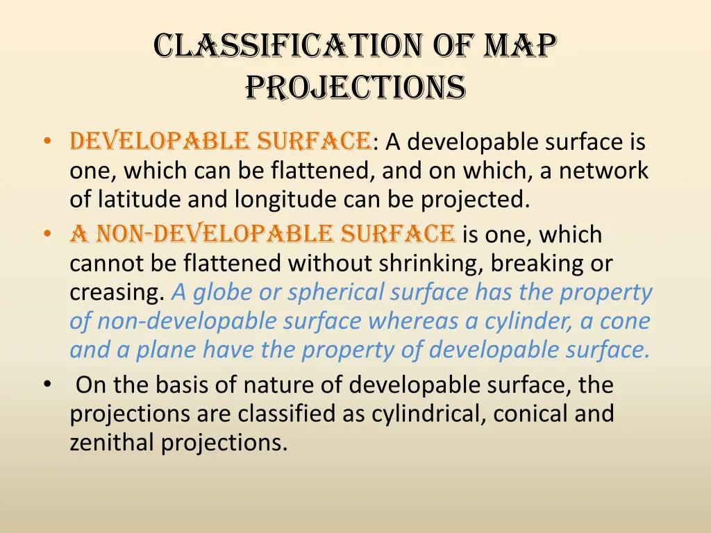 classification of map projections