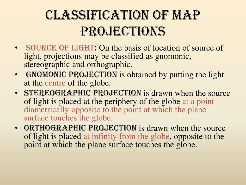 classification of map projections source of light