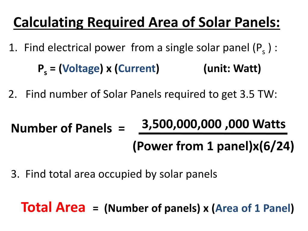 calculating required area of solar panels