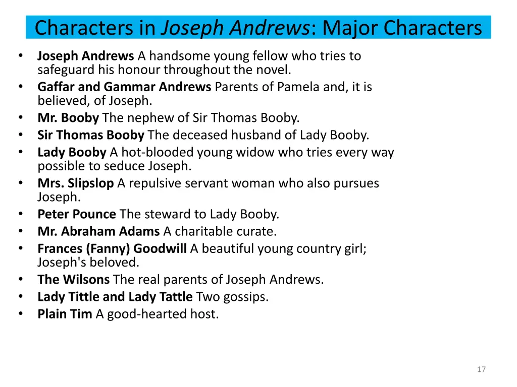 characters in joseph andrews major characters