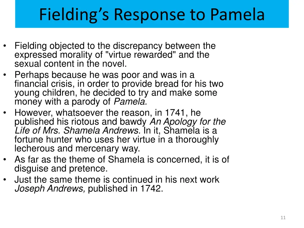 fielding s response to pamela