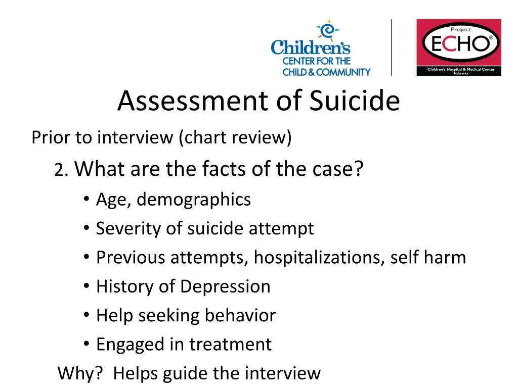 assessment of suicide prior to interview chart