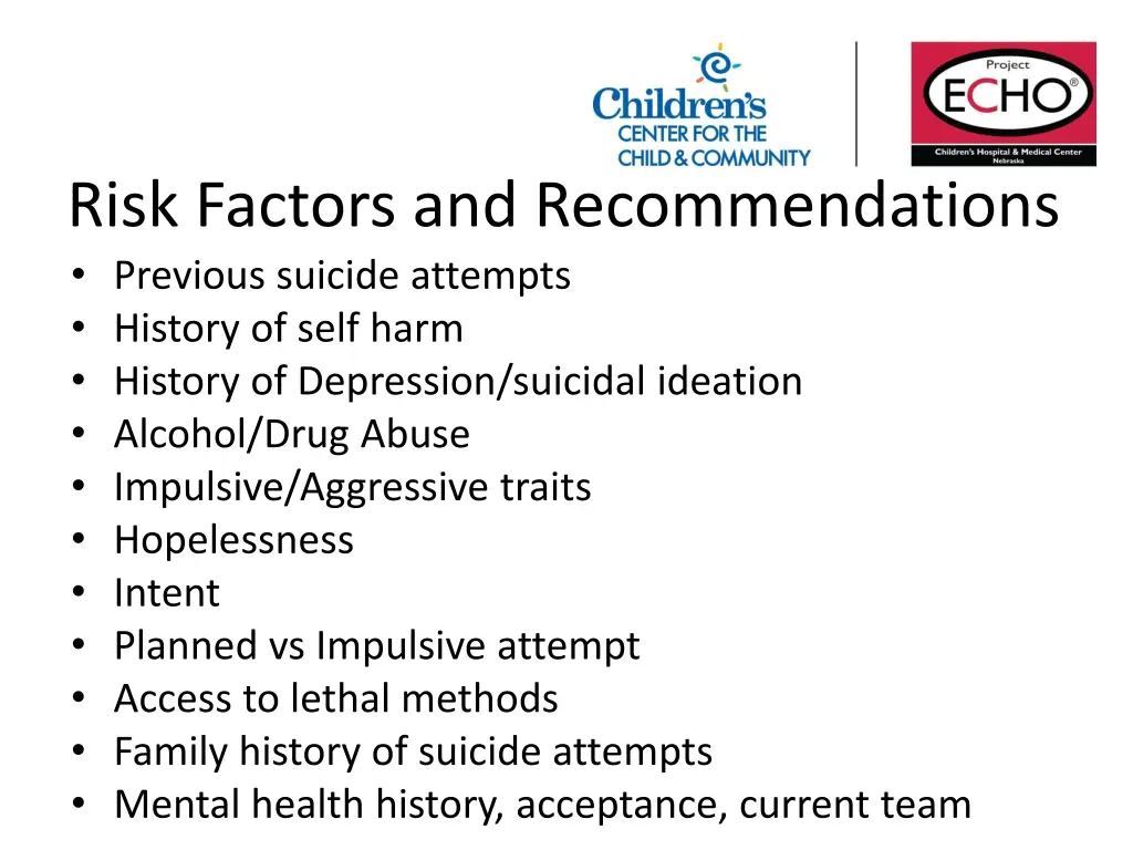 risk factors and recommendations previous suicide