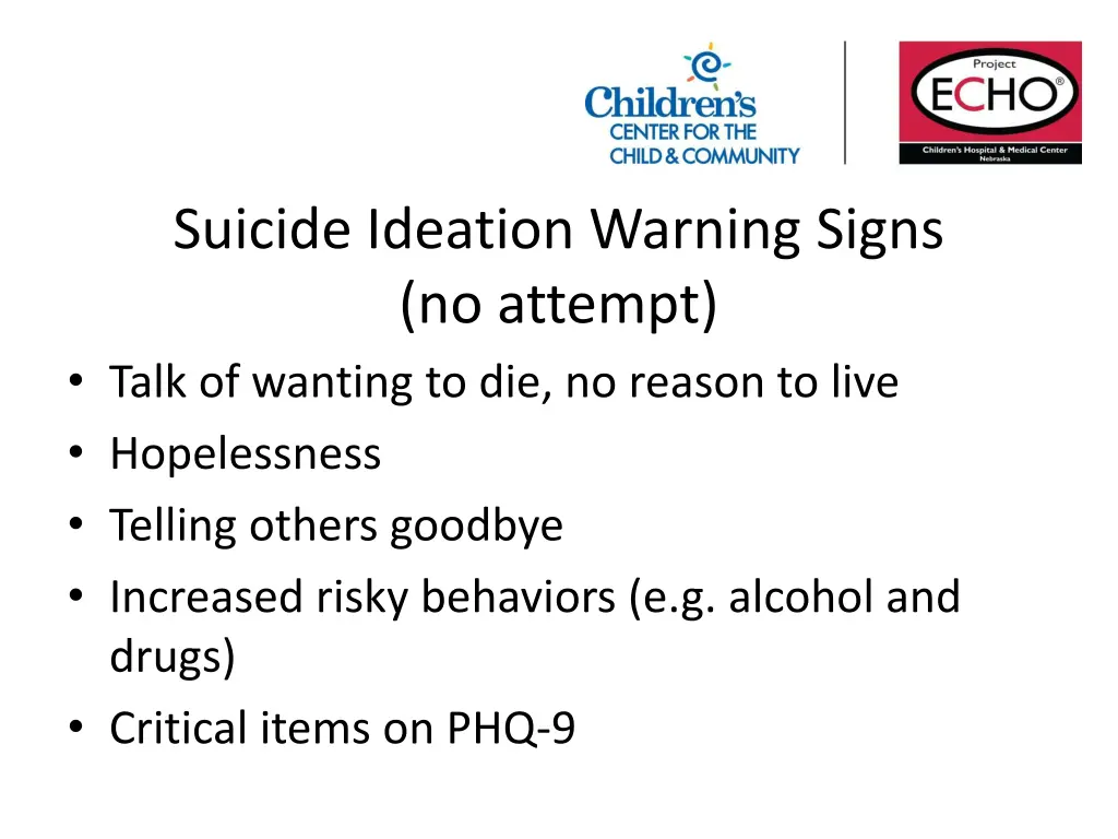 suicide ideation warning signs no attempt talk