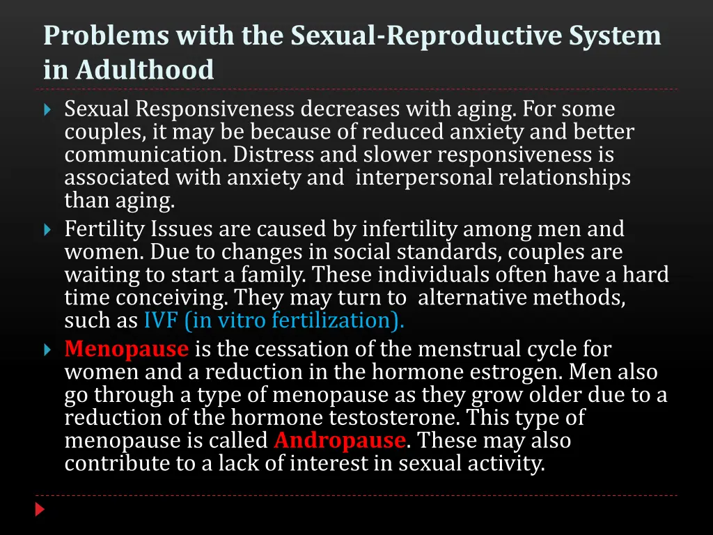 problems with the sexual reproductive system