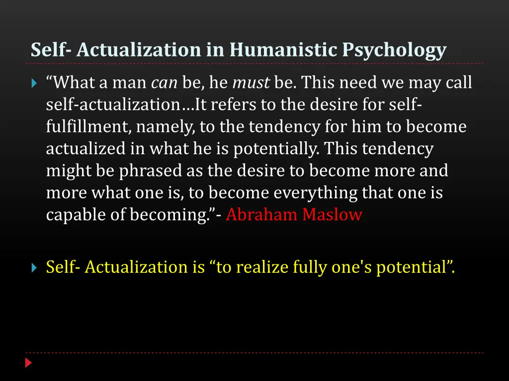 self actualization in humanistic psychology